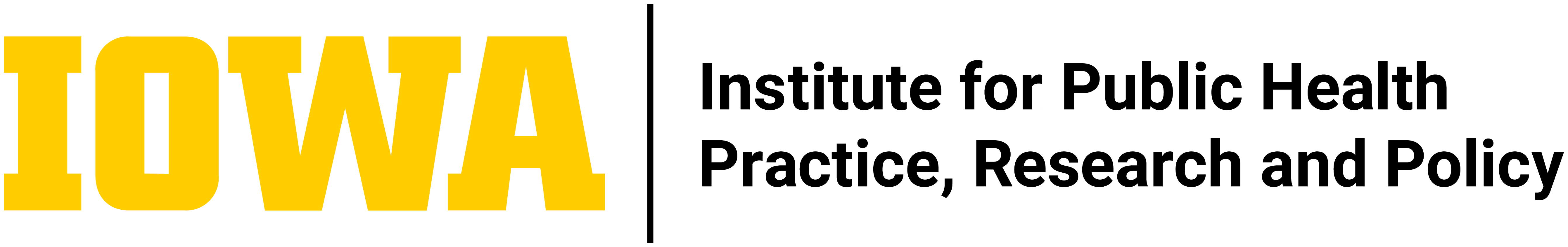 IOWA in gold with Institute for Public Health Practice, Research, and Policy next to it