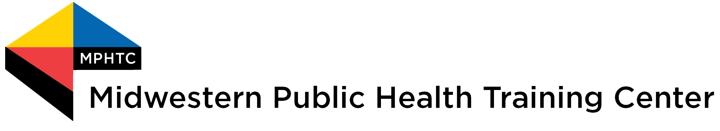 Three triangles (red, yellow, and blue) pushed together with letters MPHTC for Midwestern Public Health Training Center