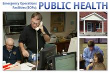 Emergency worker on the phone in a busy operations center