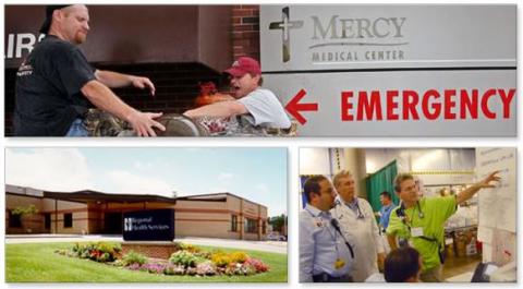 Collage of various hospital and emergency situation scenes